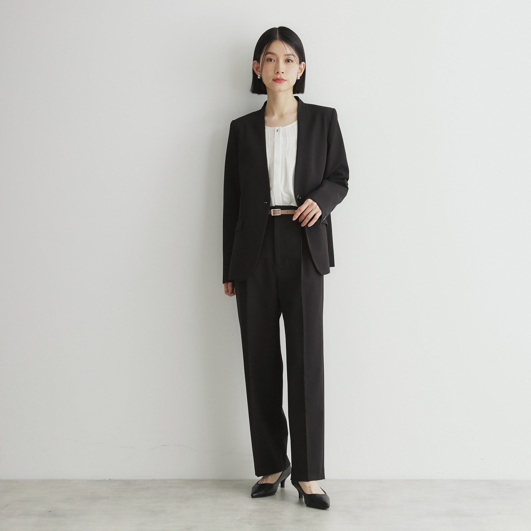 THE SHOP TK「【汚れ防止／シワになりにくい／セレモニー／通勤】ダブルクロスノーカラージャケット／洗える／サスティナ」|ノーカラージャケット|