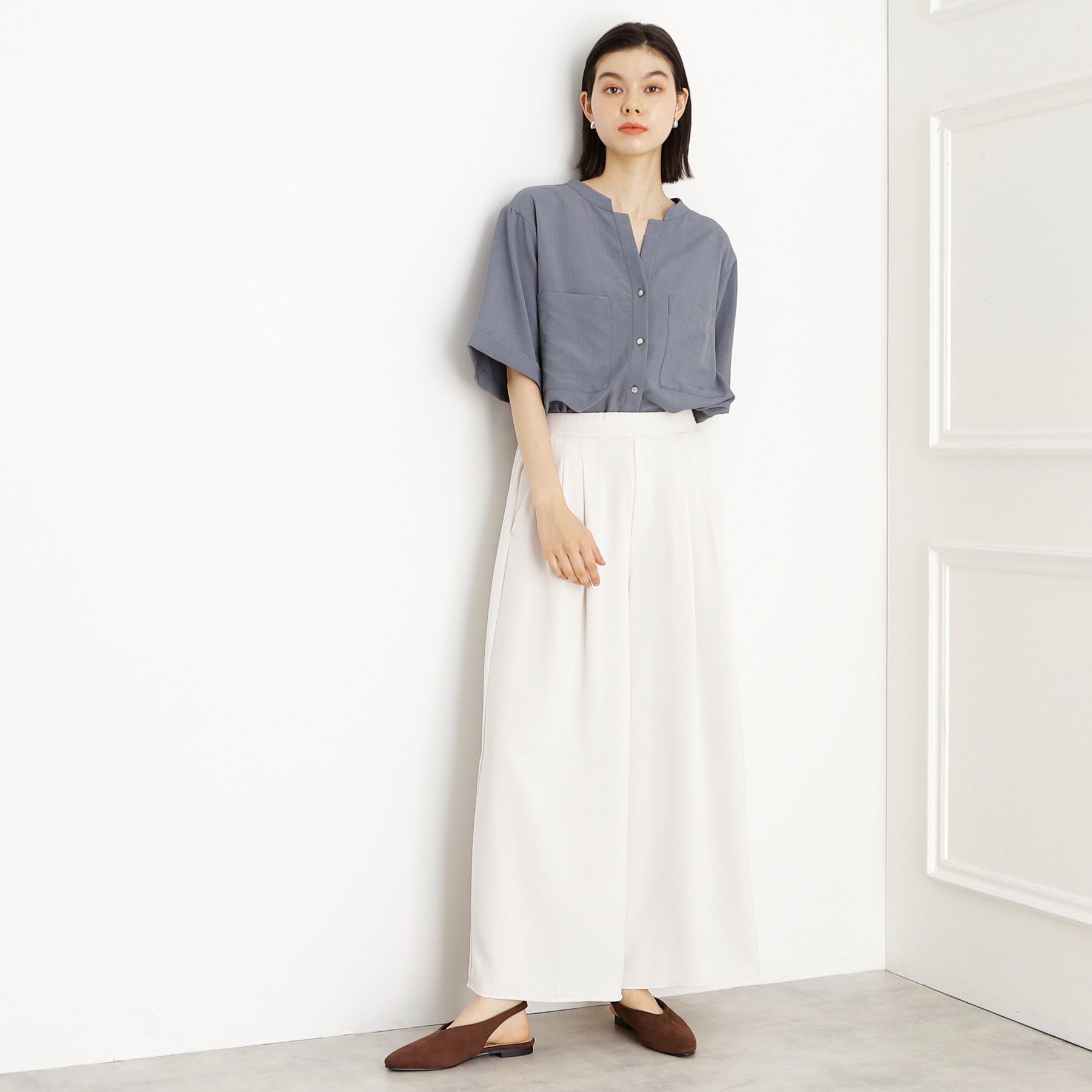 THE SHOP TK「【秋色入荷/インしなくても決まる】ダブルポケット5分袖シャツ/体型カバー／洗濯機OK」|シャツ・ブラウス|