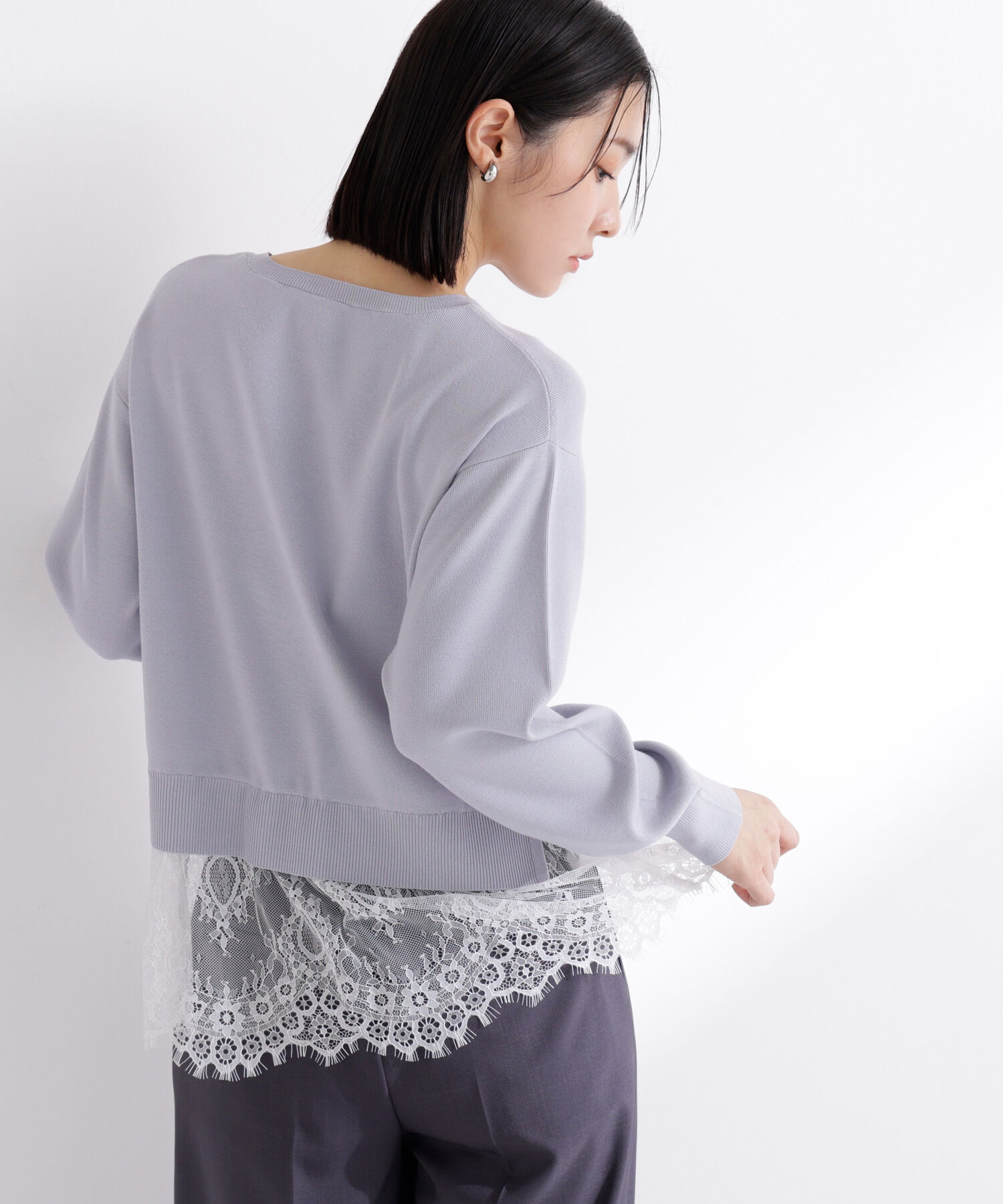  「レースドッキングニット」|ニット・セーター|ブルー