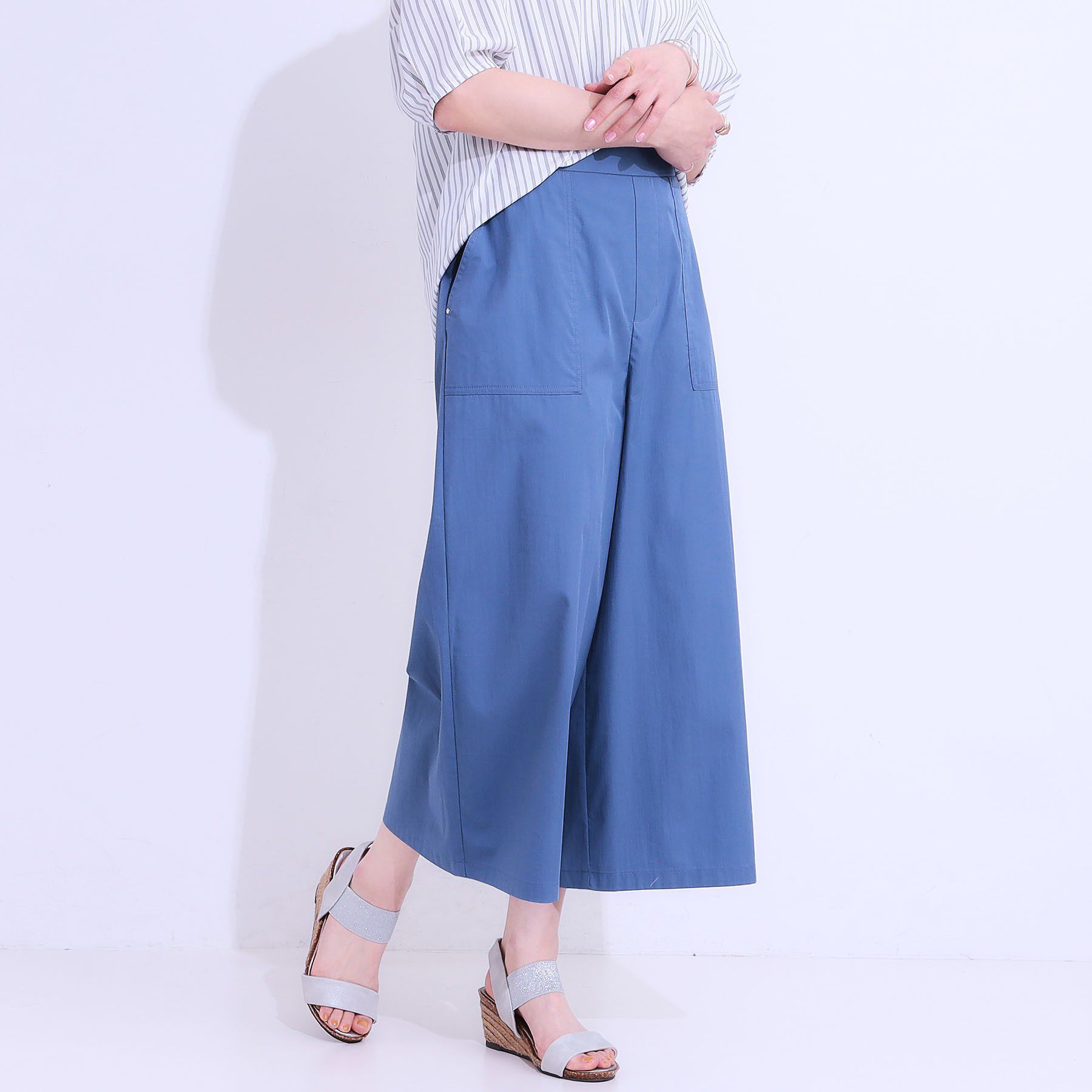 SHOO･LA･RUE「【ひんやり/UV】きれいめにもカジュアルにも ベイカーガウチョパンツ」|その他|ブルー(092)