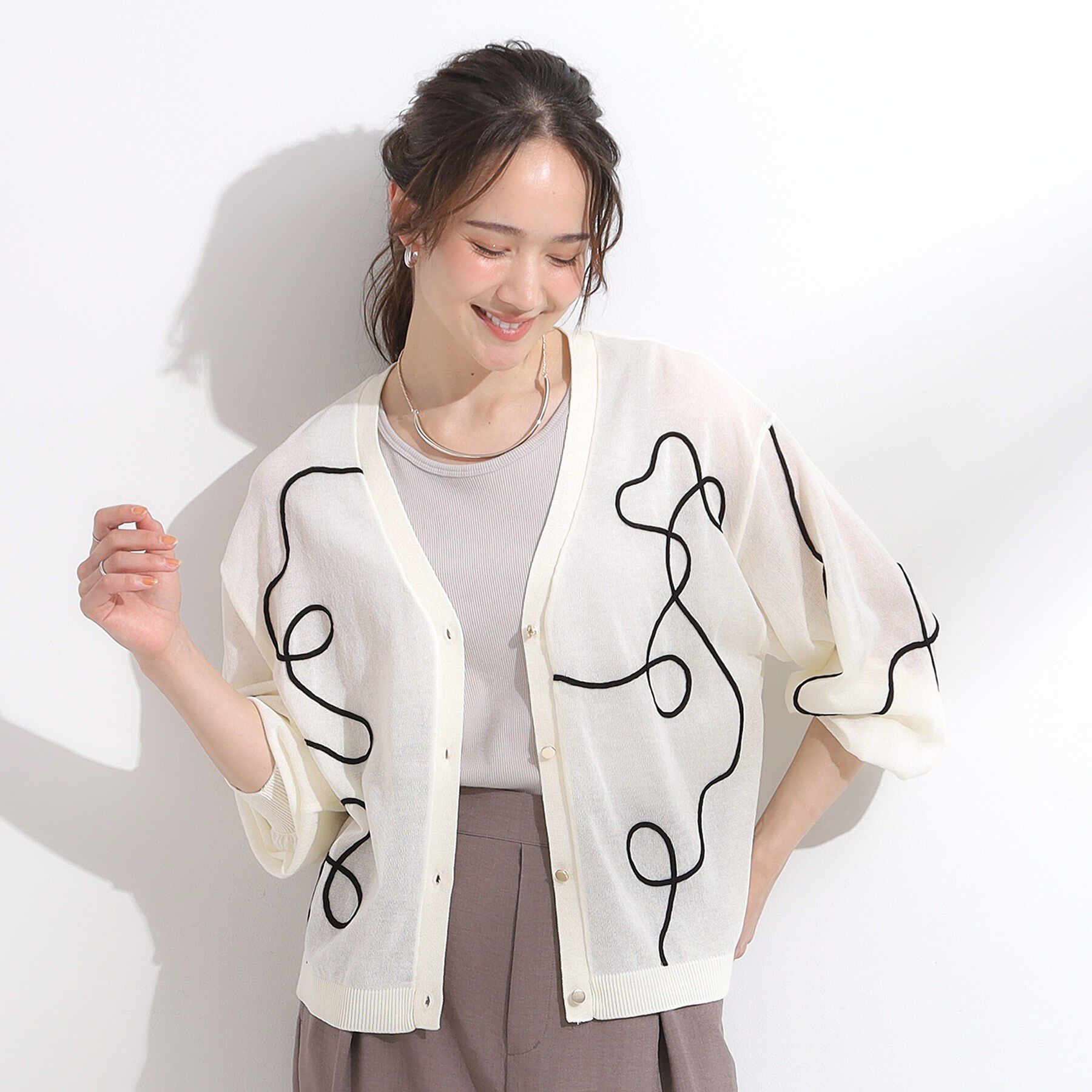 SHOO･LA･RUE「ニュアンスデザインがこなれ見え 刺繍デザイン シアーカーディガン」|カーディガン|