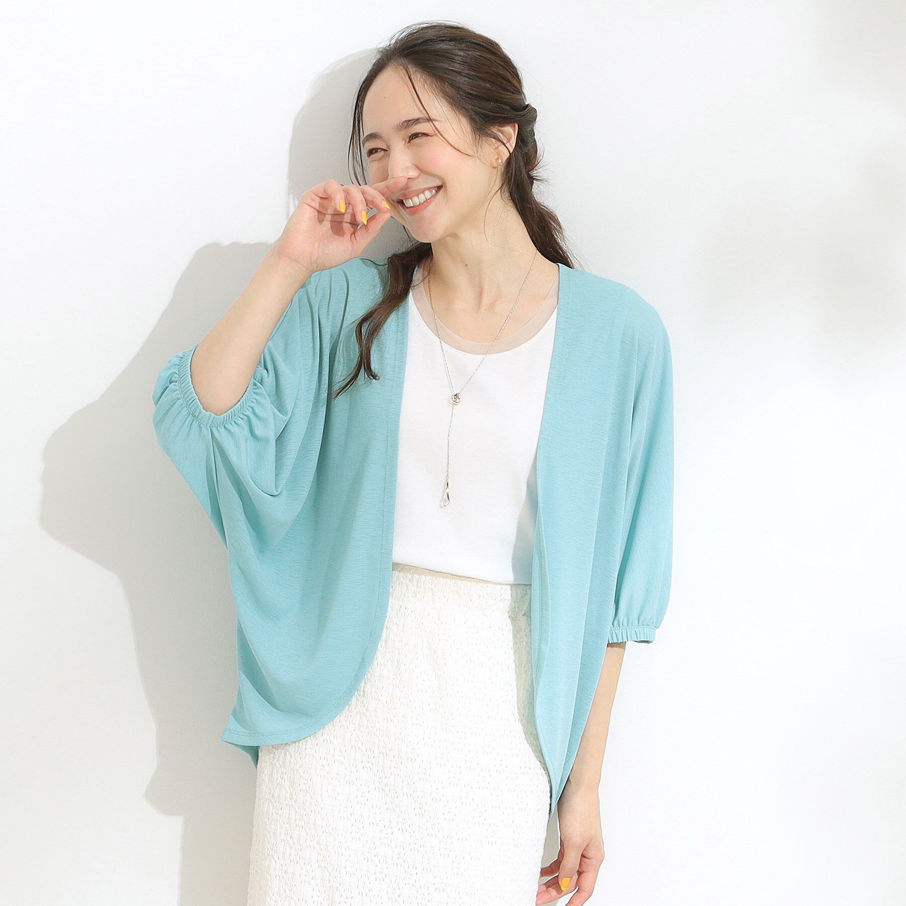 SHOO･LA･RUE「【ひんやり/UV/さらさらタッチ】女性らしさ漂う 5分袖ボレロカーディガン」|カーディガン|