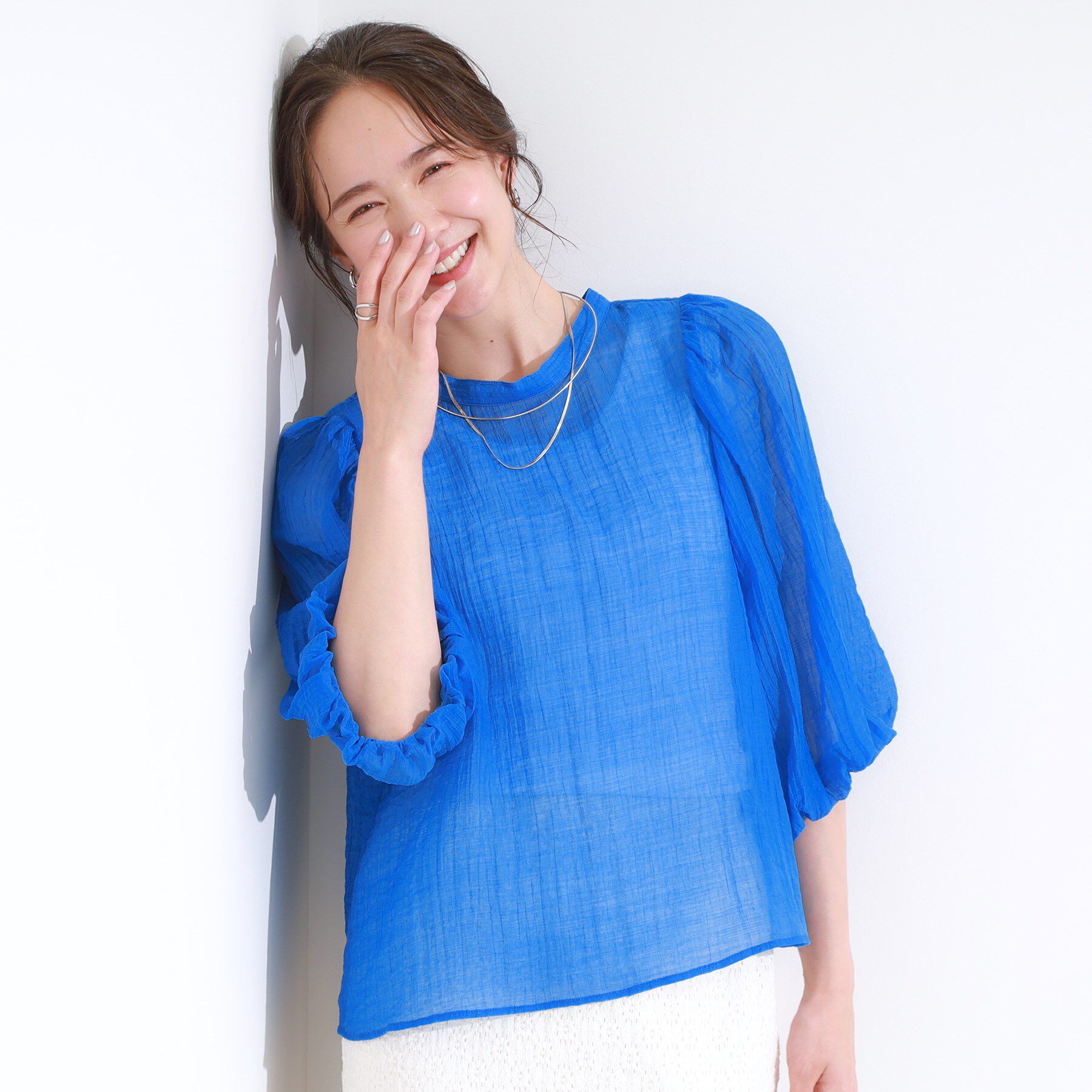 SHOO･LA･RUE「【S-LL/前後2WAY】バルーンスリーブが華やか こなれ見えシアーブラウス」|シャツ・ブラウス|