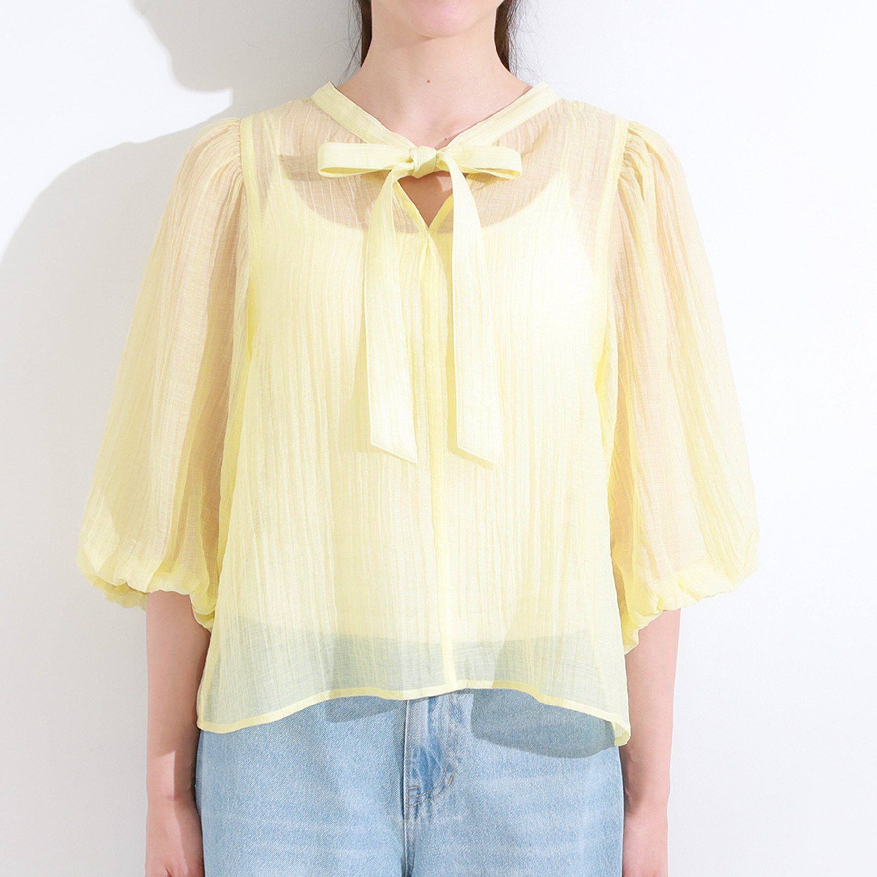 SHOO･LA･RUE「【S-LL/前後2WAY】バルーンスリーブが華やか こなれ見えシアーブラウス」|シャツ・ブラウス|