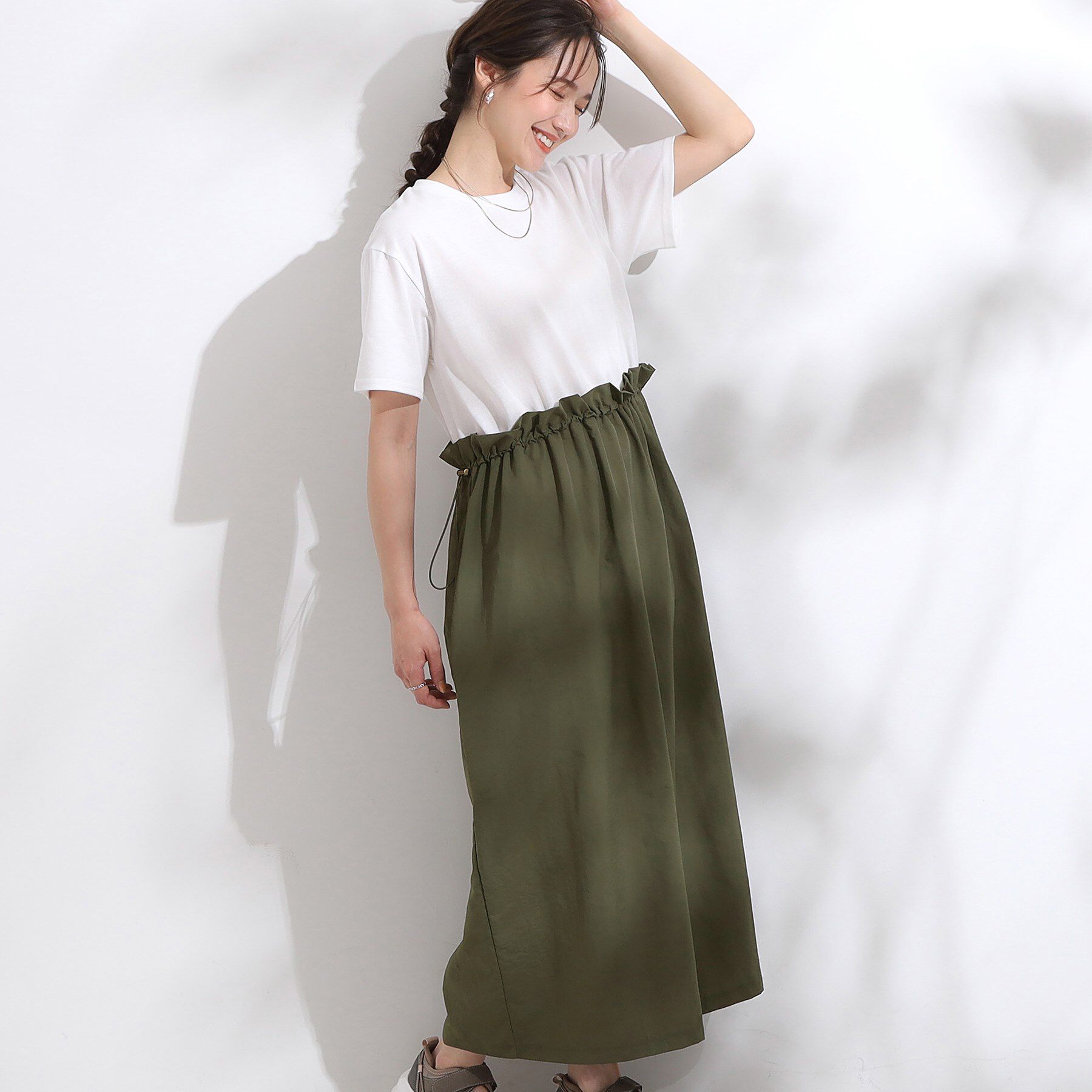 SHOO･LA･RUE「【S-LL】シルエットが変えられる ドッキングワンピース」|ワンピース|カーキ(527)