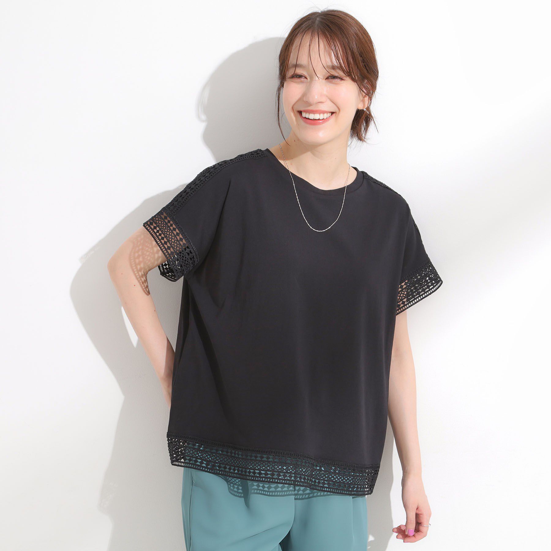SHOO･LA･RUE「【S-LL/ひんやり】インせず決まる 楽してきれいなレース付きトップス」|Tシャツ・カットソー|