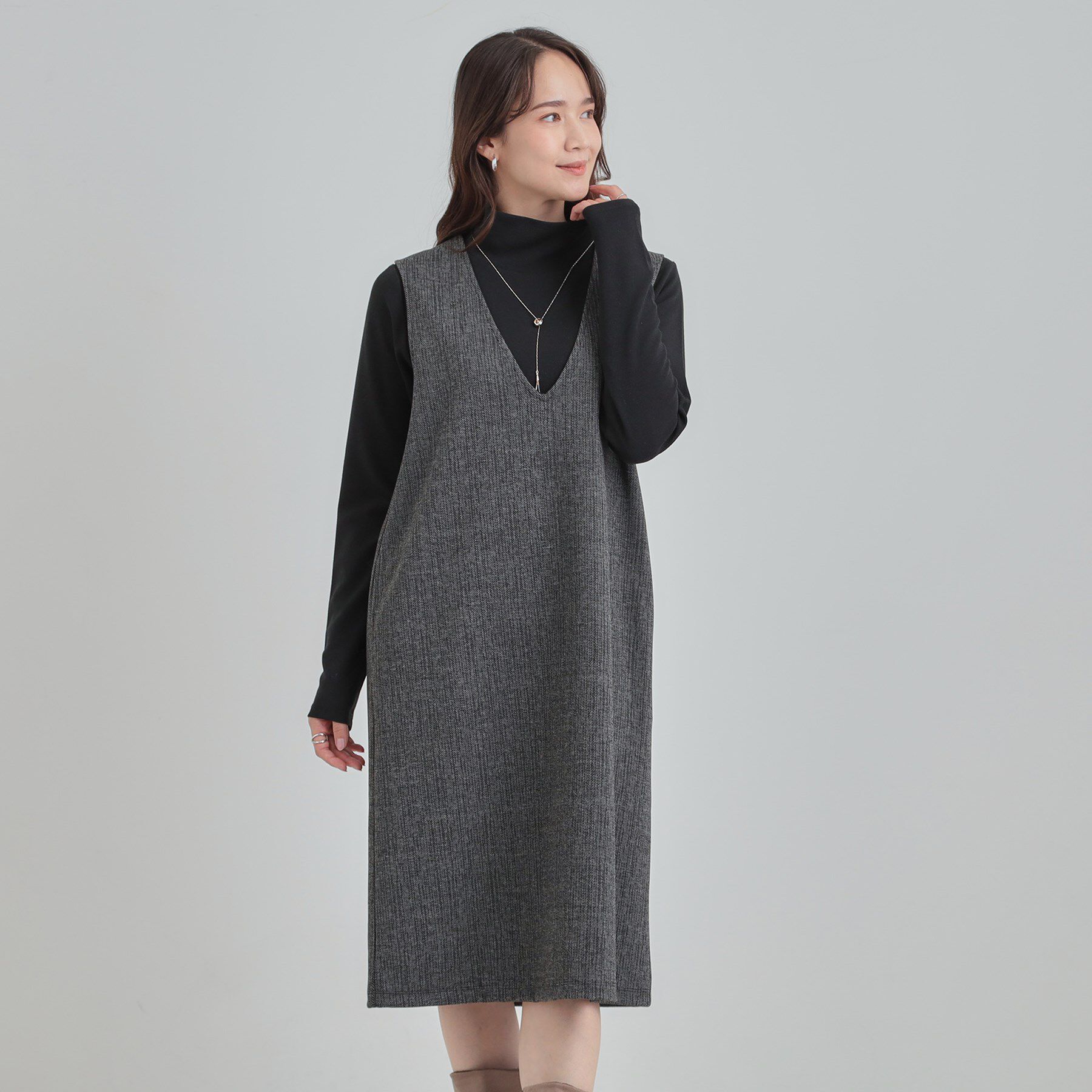 SHOO･LA･RUE「【2点セット/洗濯機可】時短でコーデが決まる ジャンドレ+リブインナー」|ワンピース|