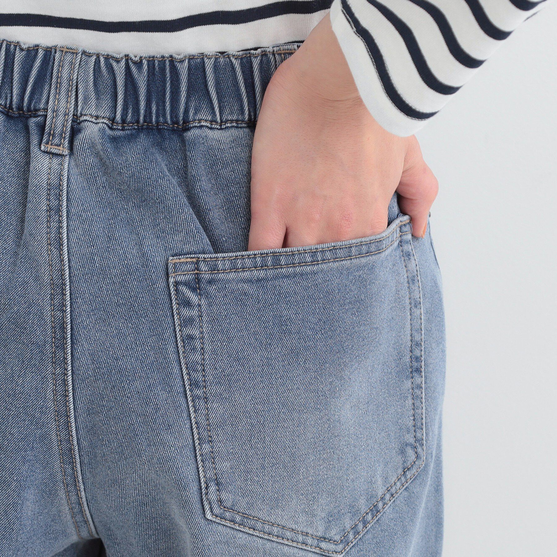 SHOO･LA･RUE「【あったか/S-LL】脚のラインを拾いにくい 裏微起毛 デニムワイドパンツ」|デニム|