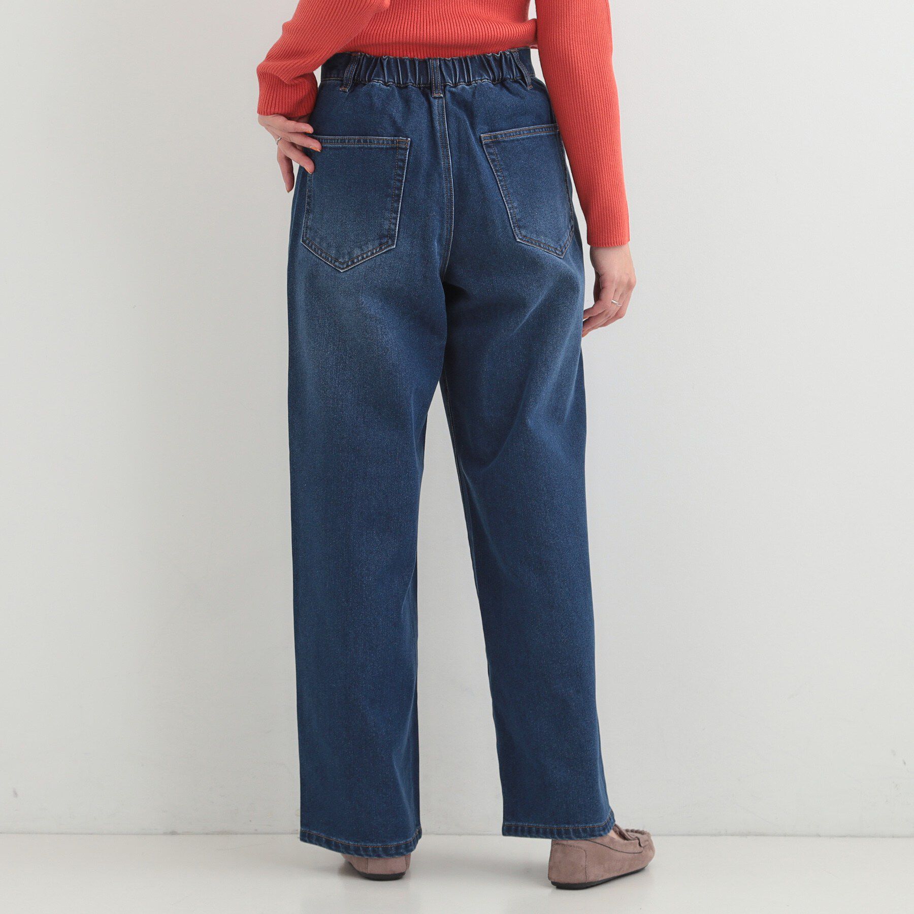 SHOO･LA･RUE「【あったか/S-LL】脚のラインを拾いにくい 裏微起毛 デニムワイドパンツ」|デニム|