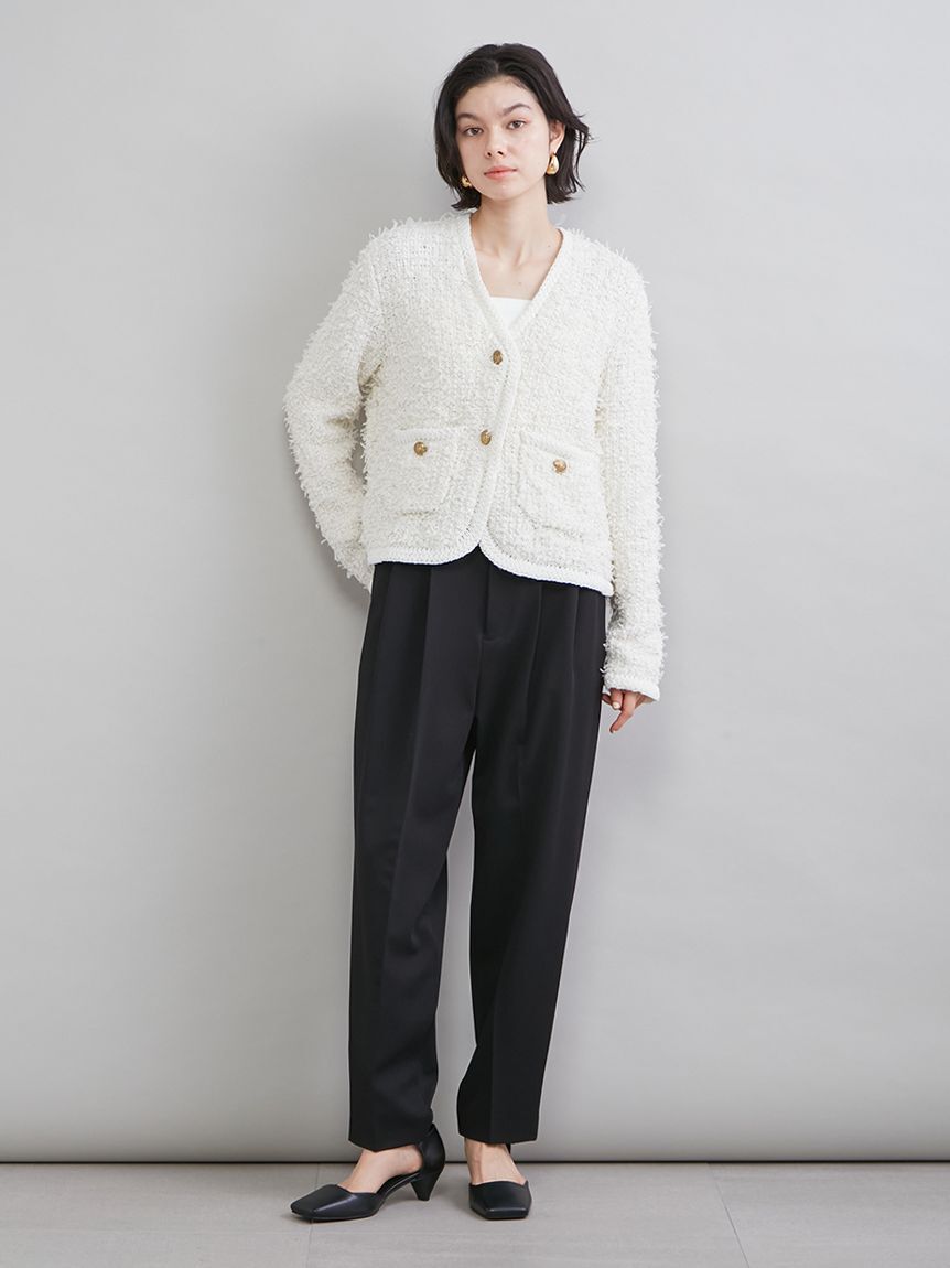 Mila Owen「ニットツイードジャケット」|ノーカラージャケット|
