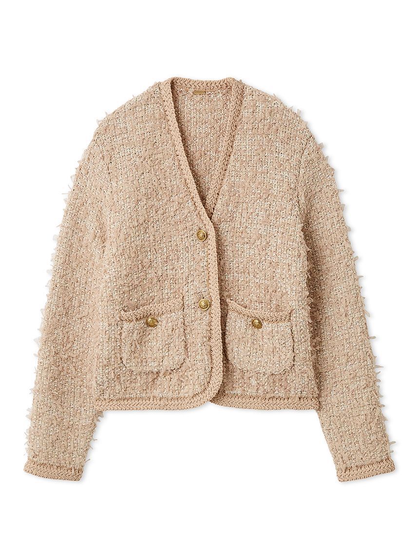 Mila Owen「ニットツイードジャケット」|ノーカラージャケット|BEG