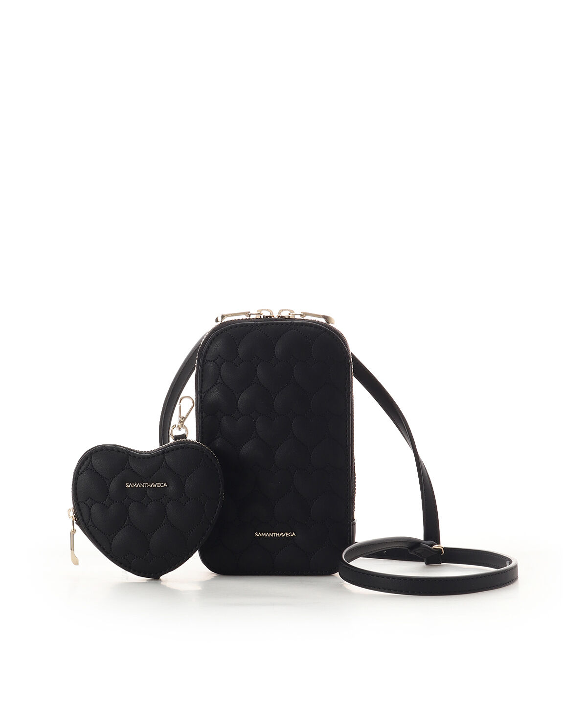Samantha Vega「エターナルハートキルトスマホショルダー」|ショルダー・メッセンジャー|ブラック