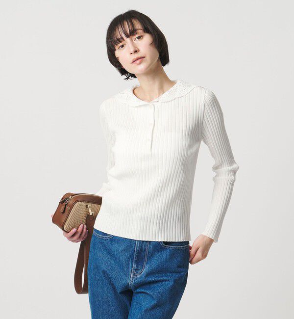 UNITED ARROWS「セーラー エンブロイダリー リブニット ‐ウォッシャブル‐」|ニット・セーター|