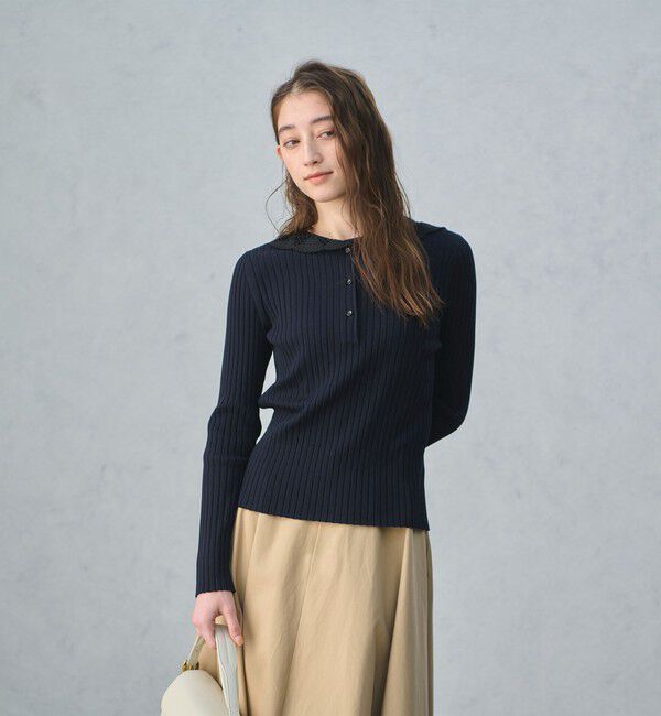 UNITED ARROWS「セーラー エンブロイダリー リブニット ‐ウォッシャブル‐」|ニット・セーター|NAVY