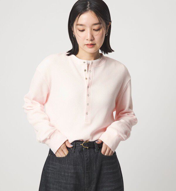 UNITED ARROWS green label relaxing「【WEB限定】＜at ease＞ワッフル ヘンリーネック ロングスリーブ カットソー」|Tシャツ・カットソー|LT.PINK