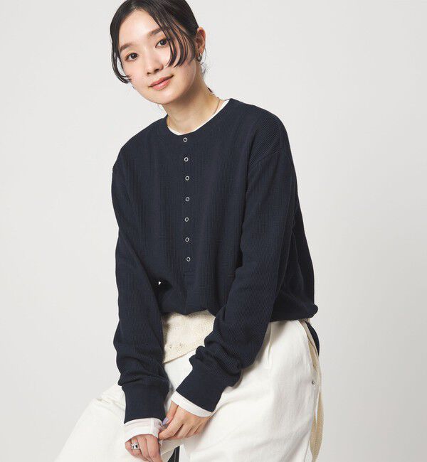 UNITED ARROWS green label relaxing「【WEB限定】＜at ease＞ワッフル ヘンリーネック ロングスリーブ カットソー」|Tシャツ・カットソー|NAVY