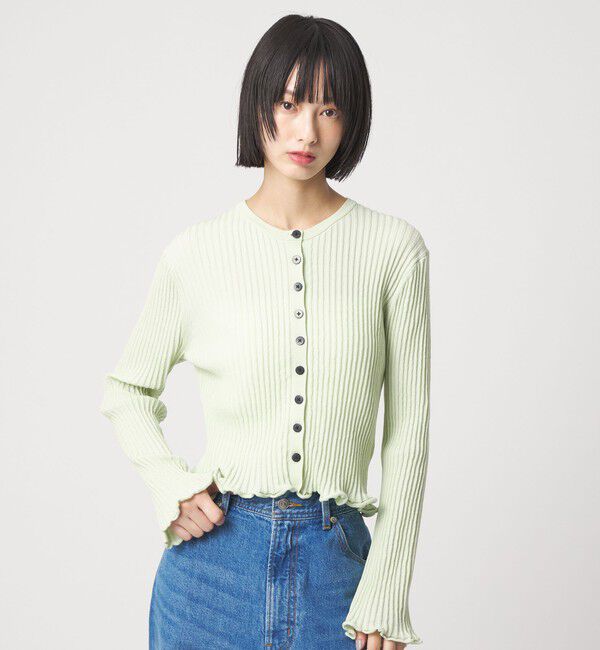 EMMEL REFINES「＜EMMEL REFINES＞EM HW リブボタン ウェーブヘム カーディガン」|カーディガン|LIME