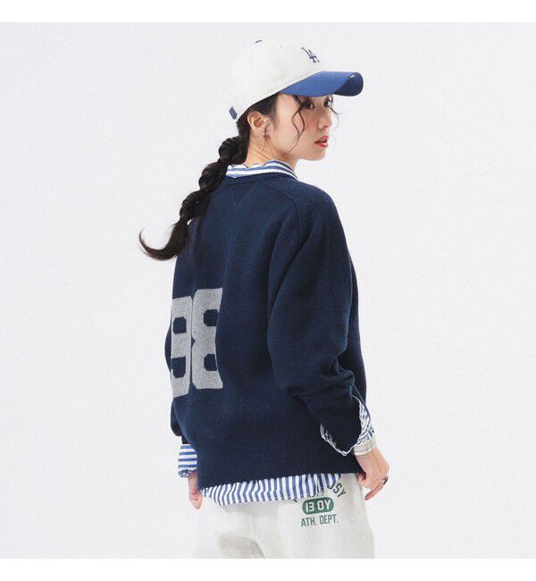 BEAMSBOY「ビッグ ロゴ クルー」|ニット・セーター|NAVY