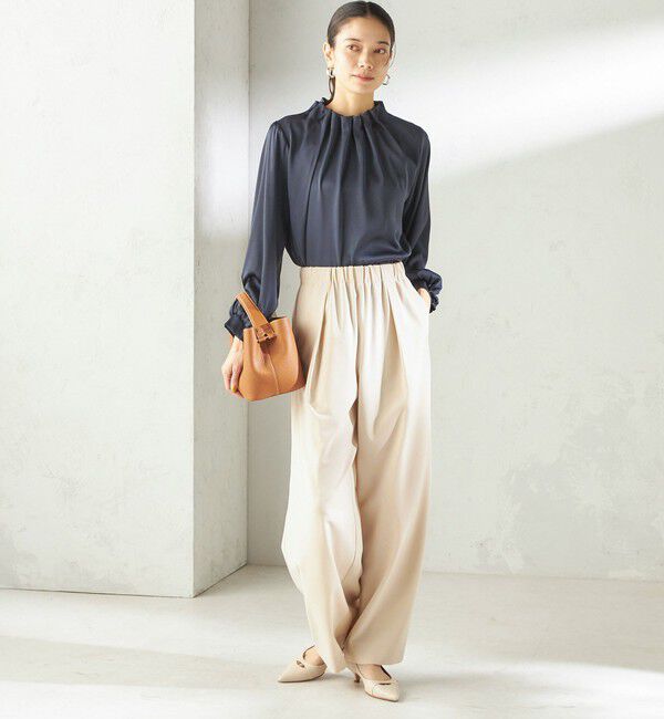 SHIPS for women「【一部WEB限定】〈手洗い可能〉ヴィンテージ サテン ネック ギャザー ブラウス」|シャツ・ブラウス|