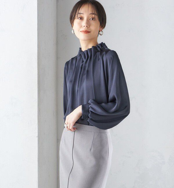 SHIPS for women「【一部WEB限定】〈手洗い可能〉ヴィンテージ サテン ネック ギャザー ブラウス」|シャツ・ブラウス|