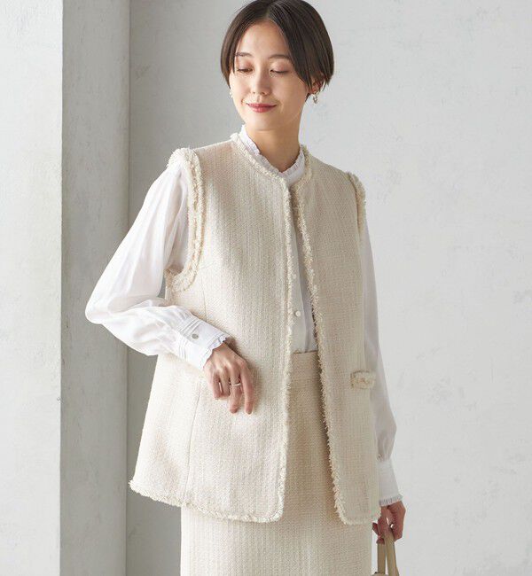 SHIPS for women「スラブ ツイード ロング ジレ（セレモニー対応可）」|ベスト・ジレ|