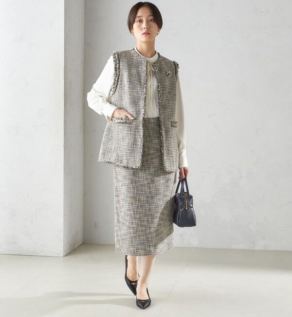 SHIPS for women「スラブ ツイード ロング ジレ（セレモニー対応可）」|ベスト・ジレ|