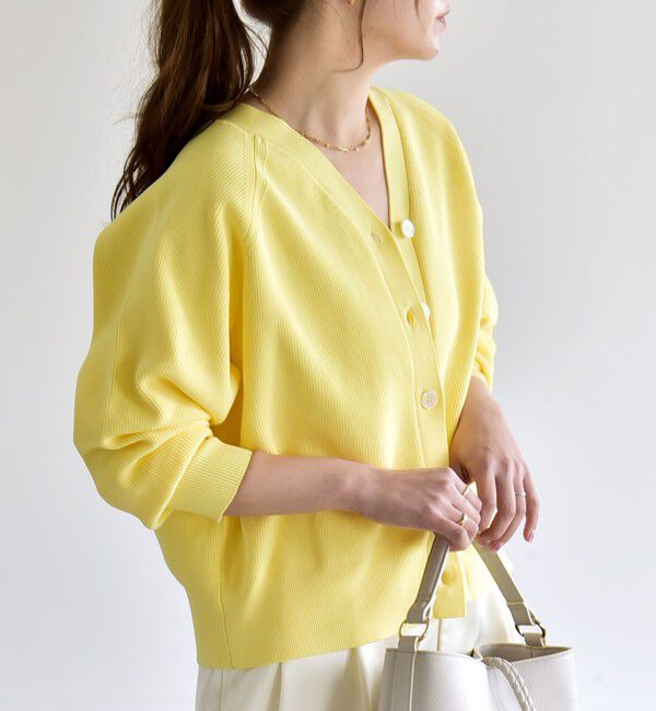 quaranciel「quaranciel:〈手洗い可能〉アゼ Vネック コンパクト ニット カーディガン」|カーディガン|