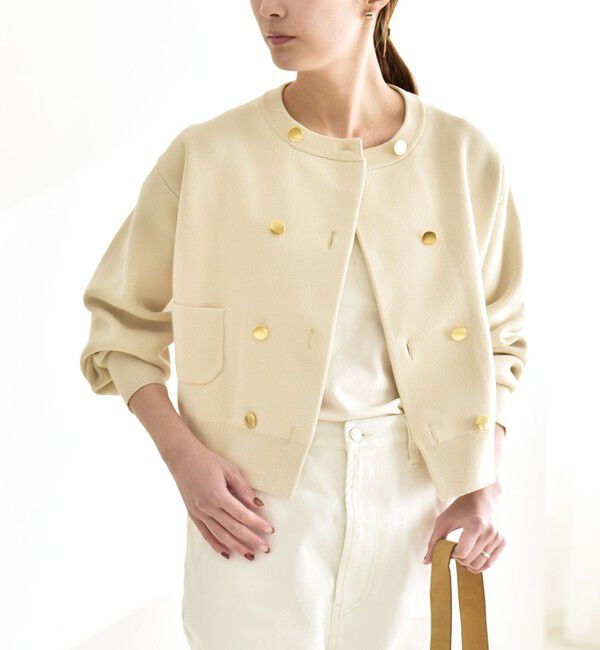 quaranciel「《追加予約》quaranciel:〈手洗い可能〉ノーカラー ダブル ボタン ジャケット カーディガン」|カーディガン|