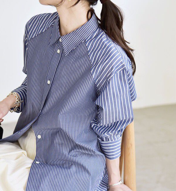 quaranciel「quaranciel:〈洗濯機可能〉レギュラーカラー ヨーク ルーズ シャツ」|シャツ・ブラウス|ブルー系