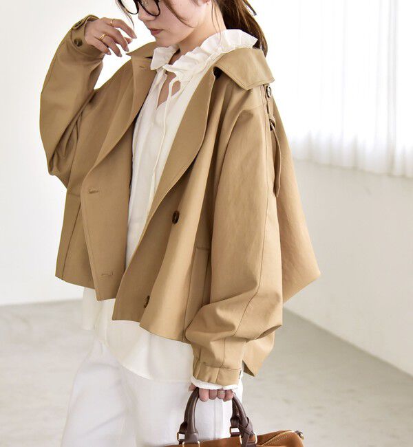 quaranciel「quaranciel: ドルマンスリーブ ショート トレンチ コート」|トレンチコート|キャメル