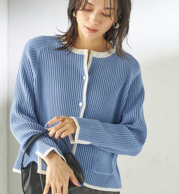 SHIPS for women「〈手洗い可能〉綿混 ウェーブ モール リブ 配色 カーディガン」|カーディガン|