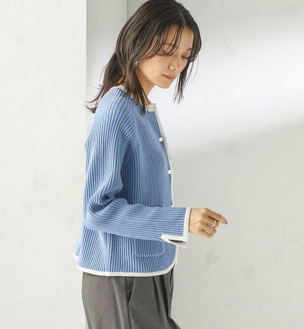 SHIPS for women「〈手洗い可能〉綿混 ウェーブ モール リブ 配色 カーディガン」|カーディガン|