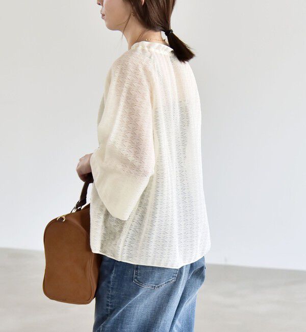 quaranciel「《予約》quaranciel:〈手洗い可能〉レース ジャカード ギャザー リボン プルオーバー」|シャツ・ブラウス|