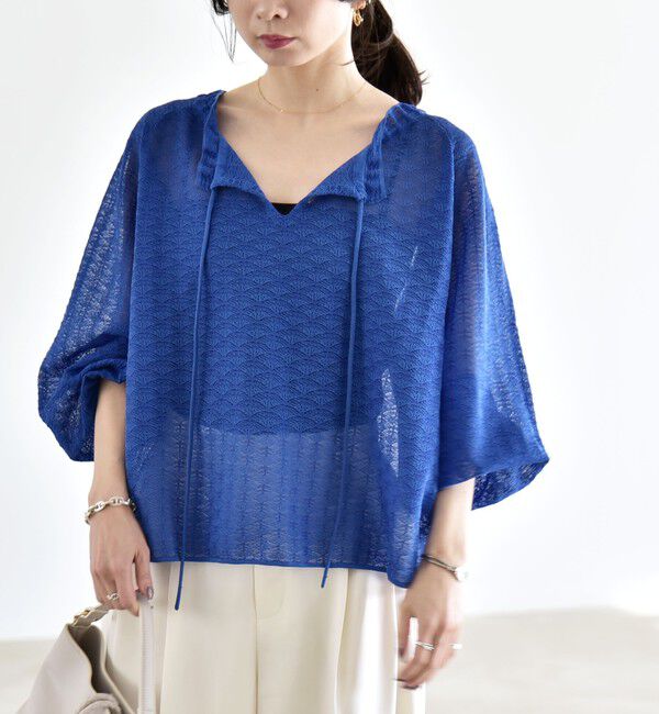 quaranciel「《予約》quaranciel:〈手洗い可能〉レース ジャカード ギャザー リボン プルオーバー」|シャツ・ブラウス|