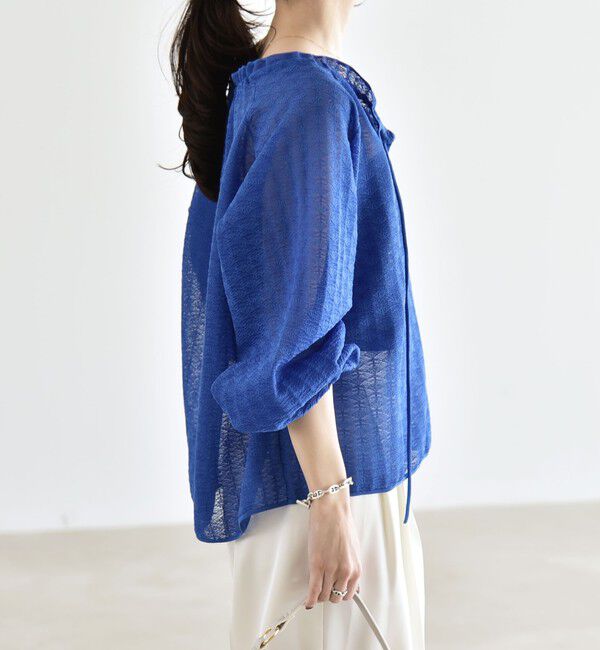 quaranciel「《予約》quaranciel:〈手洗い可能〉レース ジャカード ギャザー リボン プルオーバー」|シャツ・ブラウス|