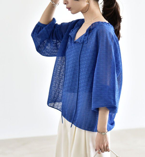 quaranciel「《予約》quaranciel:〈手洗い可能〉レース ジャカード ギャザー リボン プルオーバー」|シャツ・ブラウス|