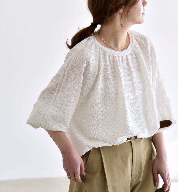 quaranciel「《予約》quaranciel:〈洗濯機可能〉ジャカード ジャージー クルーネック プルオーバー」|Tシャツ・カットソー|