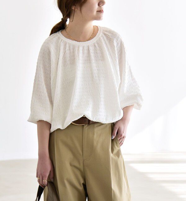 quaranciel「《予約》quaranciel:〈洗濯機可能〉ジャカード ジャージー クルーネック プルオーバー」|Tシャツ・カットソー|