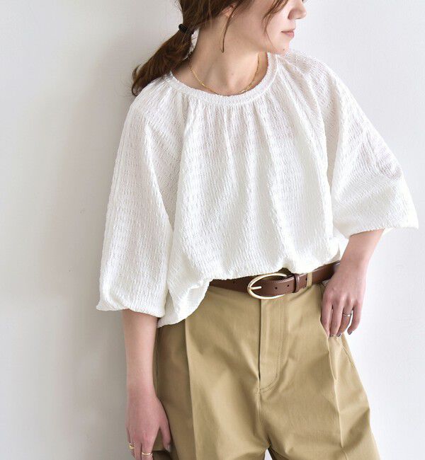 quaranciel「《予約》quaranciel:〈洗濯機可能〉ジャカード ジャージー クルーネック プルオーバー」|Tシャツ・カットソー|