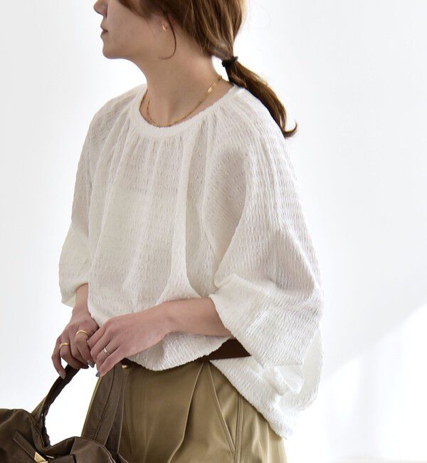 quaranciel「《予約》quaranciel:〈洗濯機可能〉ジャカード ジャージー クルーネック プルオーバー」|Tシャツ・カットソー|