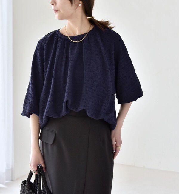 quaranciel「《予約》quaranciel:〈洗濯機可能〉ジャカード ジャージー クルーネック プルオーバー」|Tシャツ・カットソー|