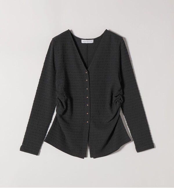 quaranciel「《予約》quaranciel:〈洗濯機可能〉ジャカード ジャージー Vネック ギャザー カーディガン」|カーディガン|