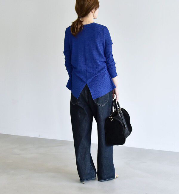 quaranciel「《予約》quaranciel:〈洗濯機可能〉ジャカード ジャージー Vネック ギャザー カーディガン」|カーディガン|