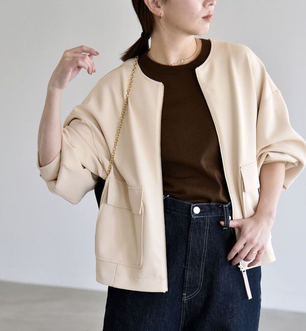 quaranciel「《予約》quaranciel:〈洗濯機可能〉ダンボール ノーカラー コンパクト ブルゾン」|ブルゾン・スタジャン|