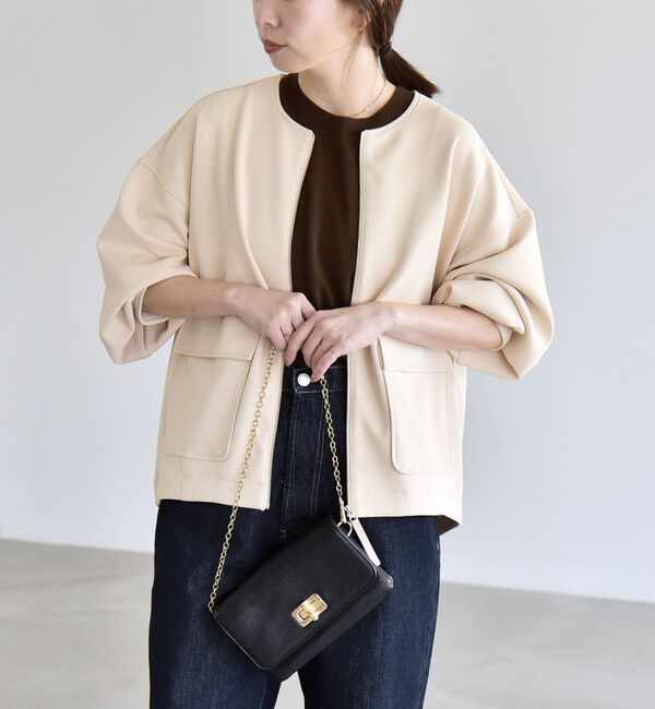 quaranciel「《予約》quaranciel:〈洗濯機可能〉ダンボール ノーカラー コンパクト ブルゾン」|ブルゾン・スタジャン|