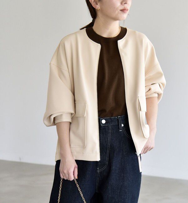 quaranciel「《予約》quaranciel:〈洗濯機可能〉ダンボール ノーカラー コンパクト ブルゾン」|ブルゾン・スタジャン|