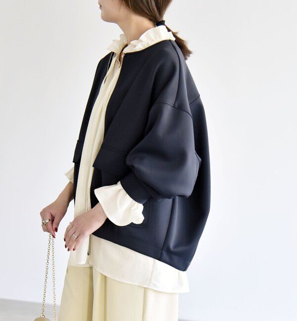 quaranciel「《予約》quaranciel:〈洗濯機可能〉ダンボール ノーカラー コンパクト ブルゾン」|ブルゾン・スタジャン|