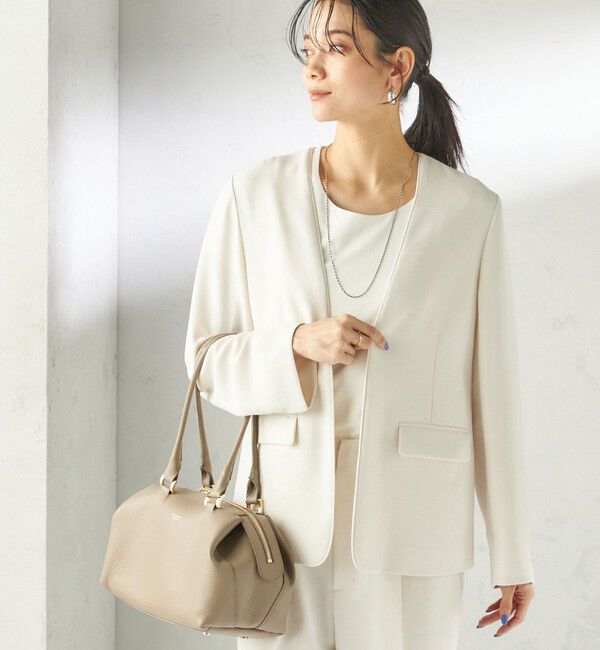 SHIPS for women「《予約》〈接触冷感 / UVカット〉Refinel カラーレス ジャケット（セレモニー対応可）」|ノーカラージャケット|アイボリー