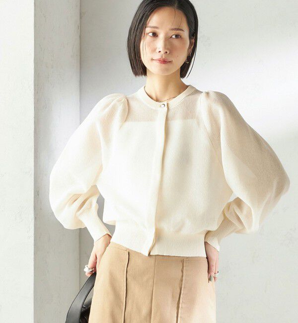 SHIPS for women「《予約》〈手洗い可能〉メランジ シアー パフ スリーブ カーディガン」|カーディガン|オフホワイト