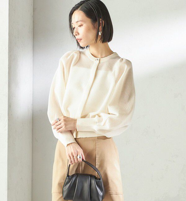 SHIPS for women「《予約》〈手洗い可能〉メランジ シアー パフ スリーブ カーディガン」|カーディガン|